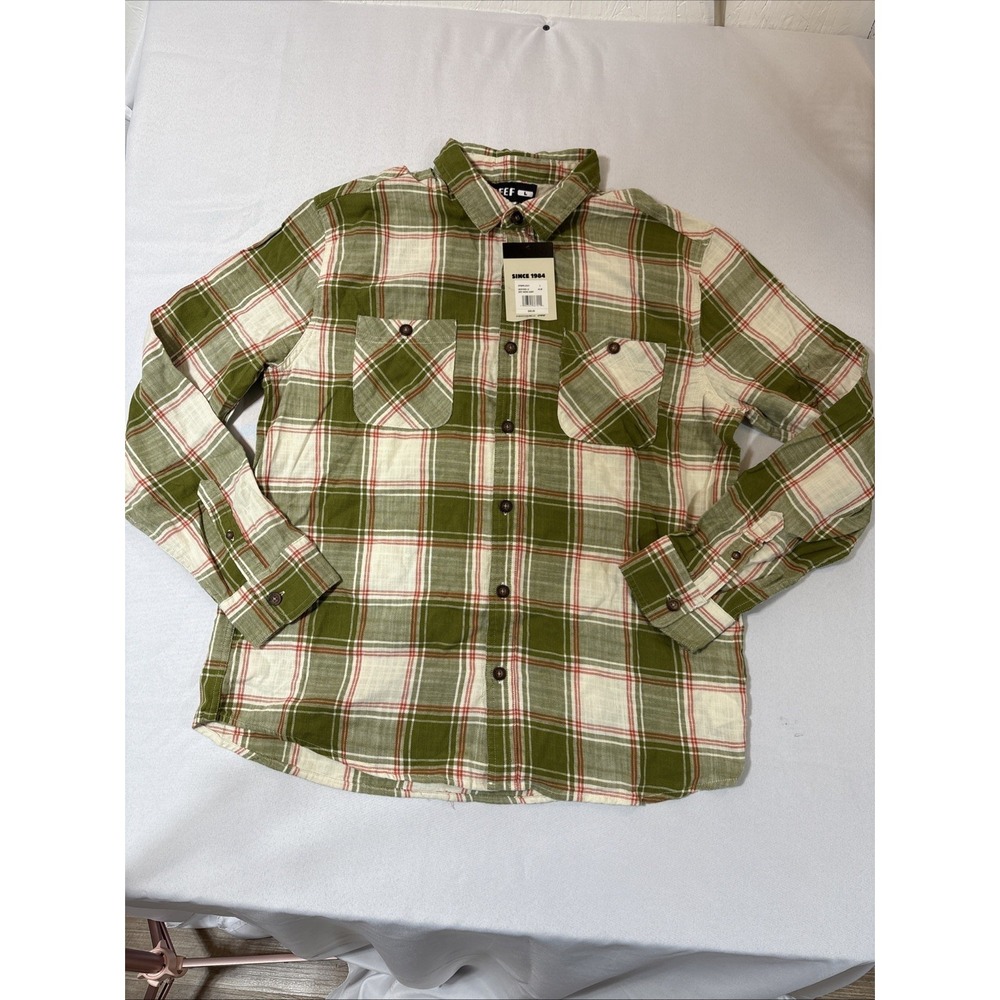 Reef Mens Hedford Cotton Plaid Collared Button-Down‎ Pocketed Shirt Size L NWT